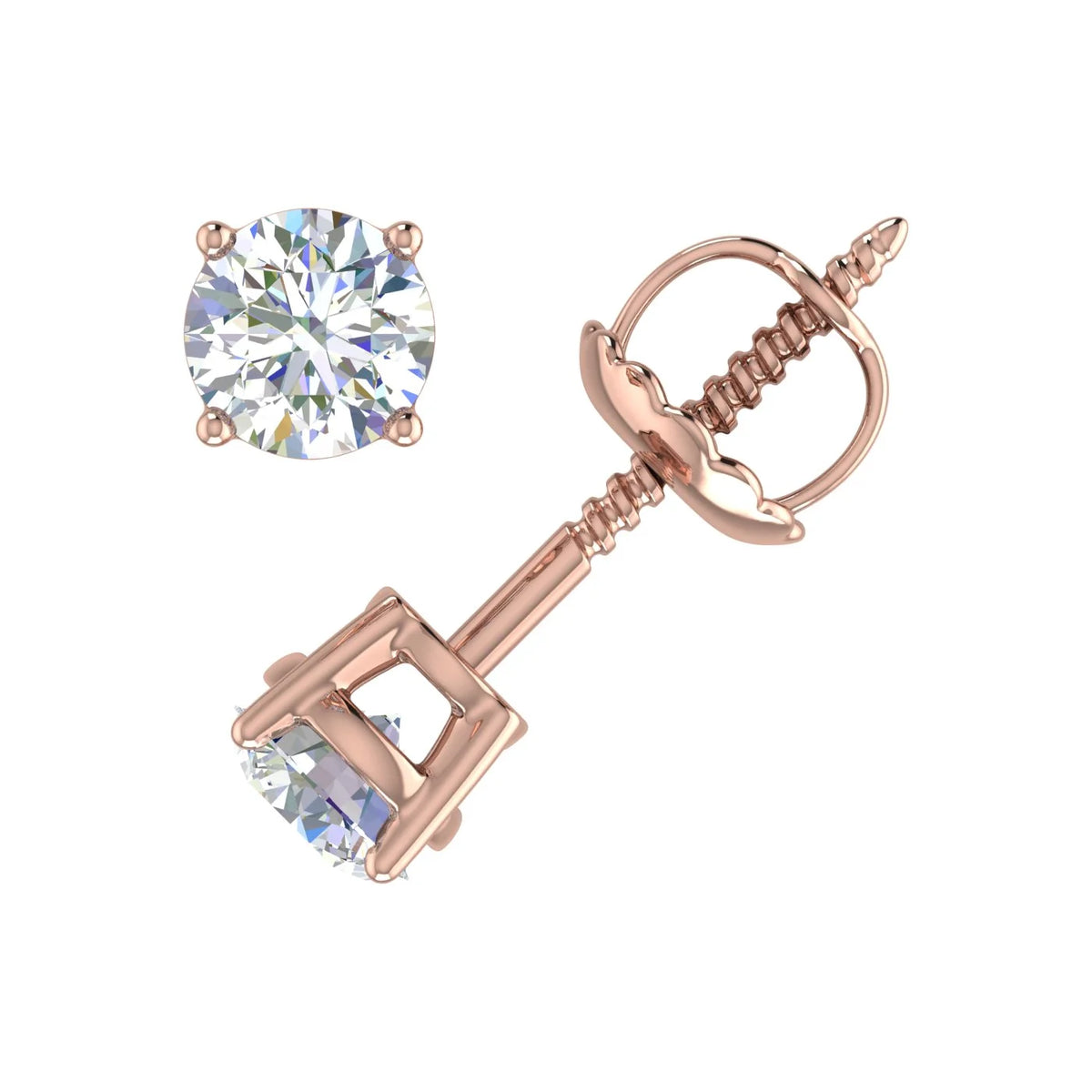 1/2 Carat Natural Round Diamond Stud Earrings in 14K Gold (Screw Back) X1926