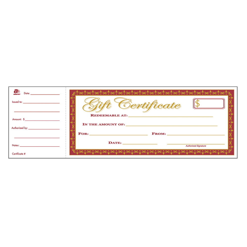 Gift Certificate Book with Stub, Carbonless, White, 25 count U20037