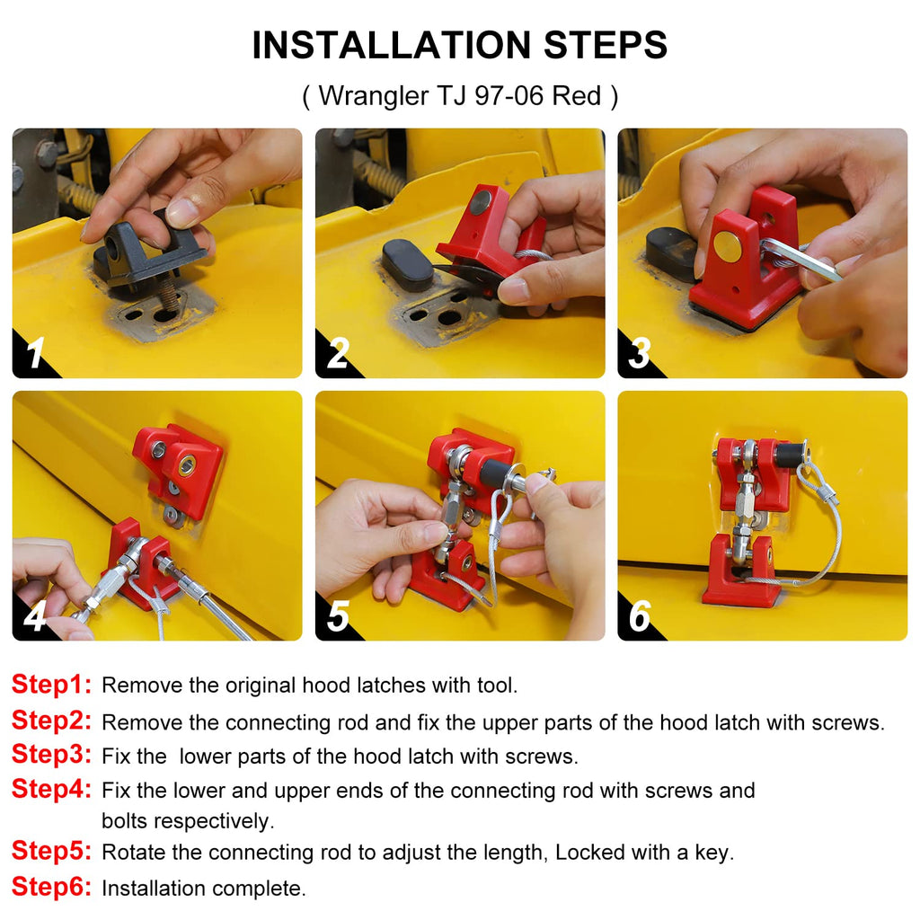 Red Aluminum Alloy Hood Latches for Jeep Wrangle TJ S4242