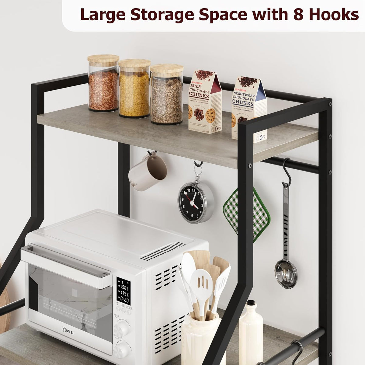 Rustic Gray 5-Tier Microwave Stand with Anti-Tip Kit E36690