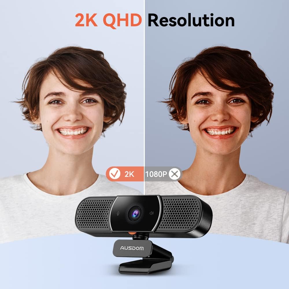2K Webcam with Microphone and Speaker, Privacy Cover, USB Computer Camera, Pack of 2 O2614