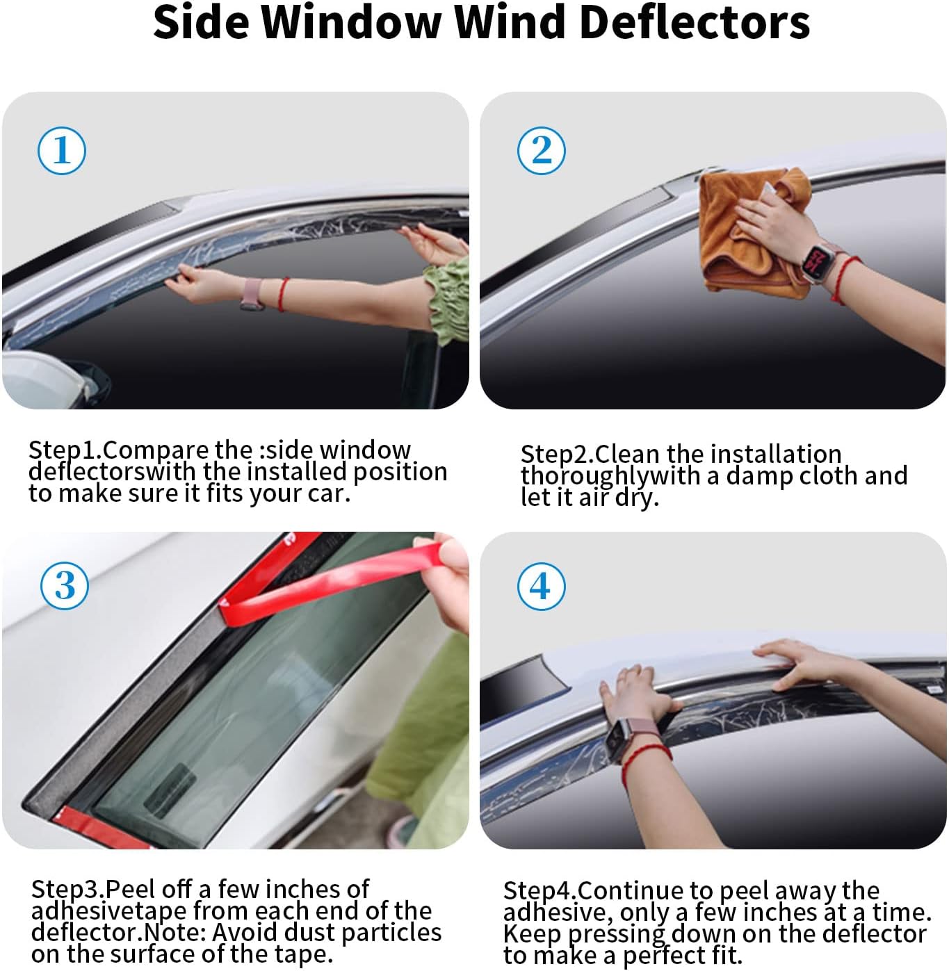 4-Piece Side Window Deflectors Rain Guards for Dodge Ram Crew Cab V1882