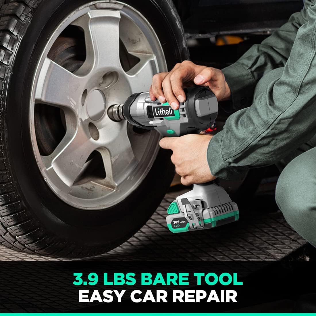 Cordless Impact Wrench 20V, 1/2 inch, 2.0Ah Li-ion Battery, 300 Nm, Compact Electric Wrench Set, Pack of 2 R797831