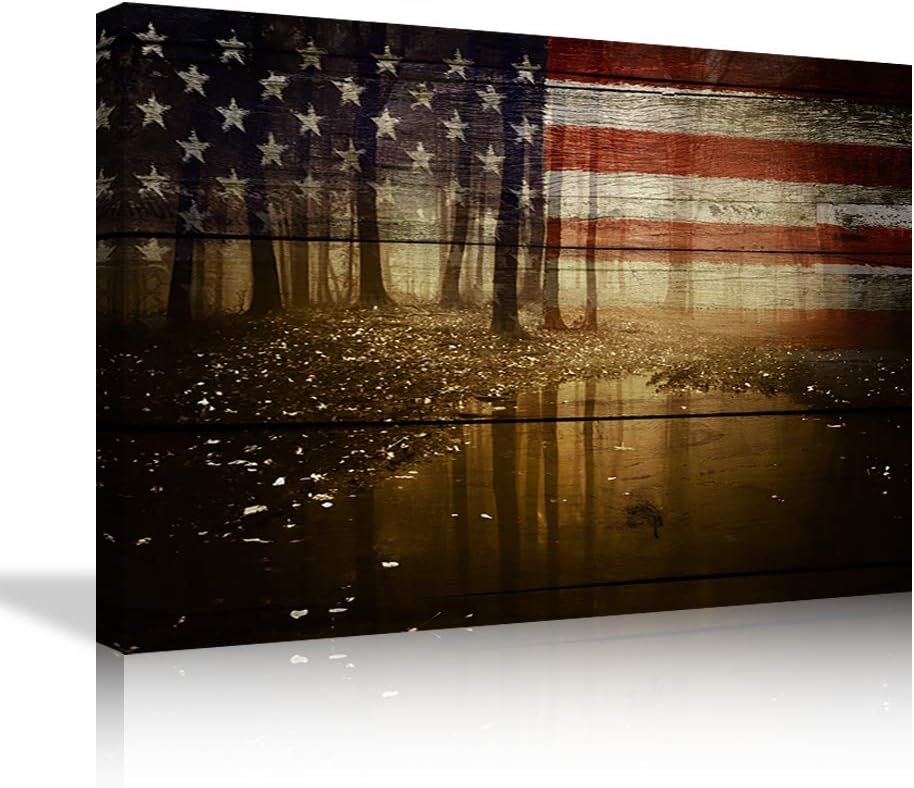 Large American Flag Framed Canvas Wall Art M8604