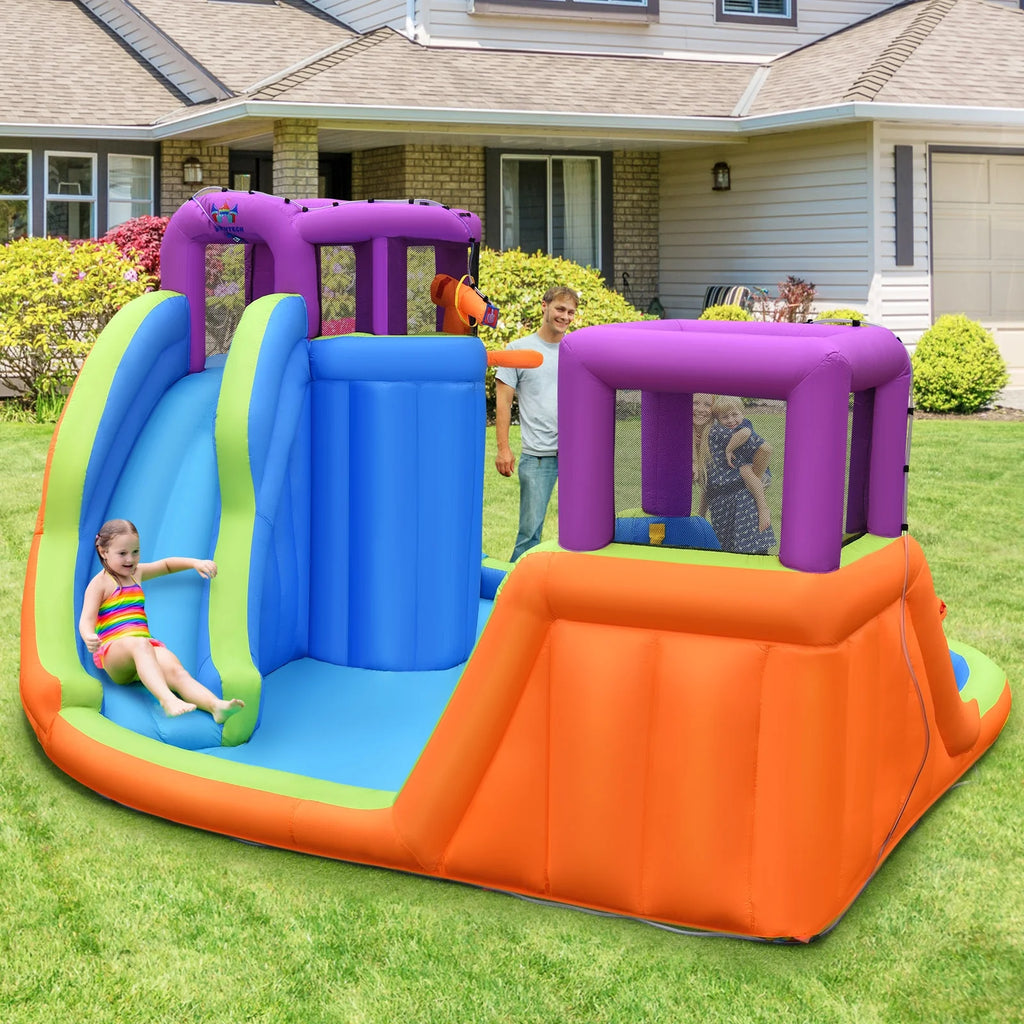 6 in 1 Inflatable Dual Slide Water Park Climbing Bouncer with 750W Blower G983