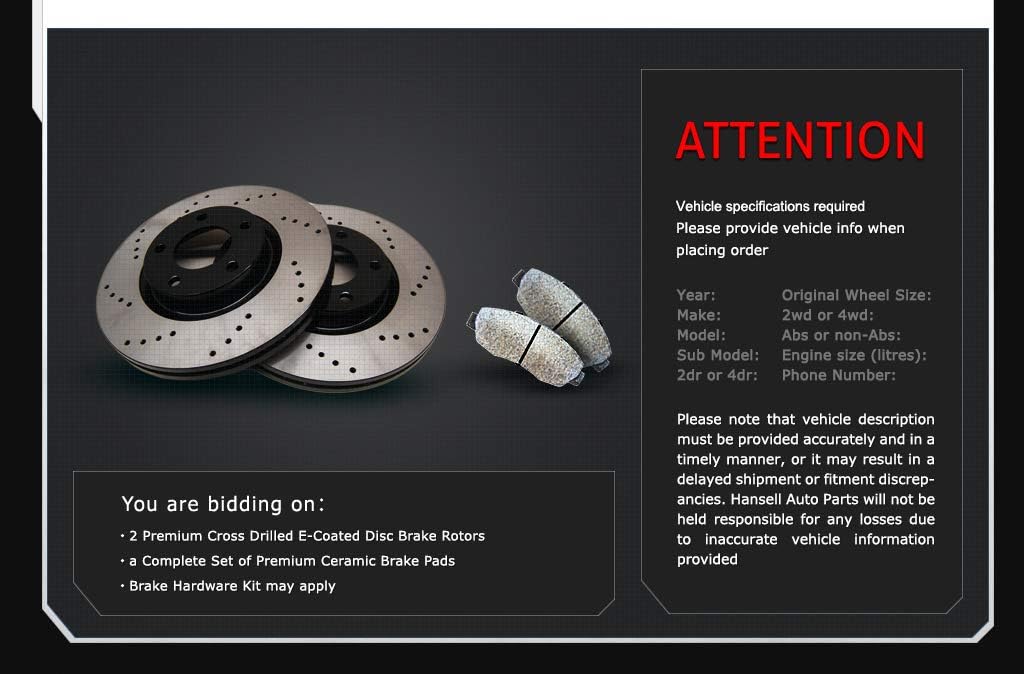 Front Coated Drill Brake Rotors Pads O597656