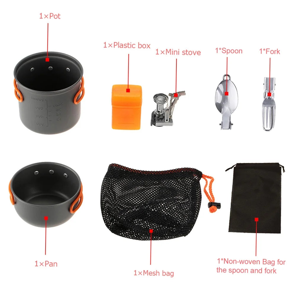 Outdoor Camping Cookware Pot Set with Fork and Spoon T3559