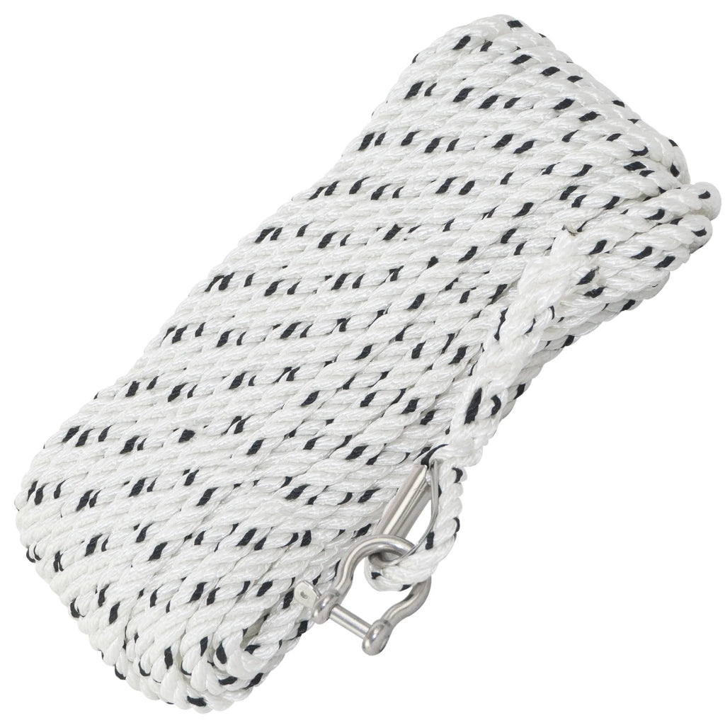 1/2 inch x 100 ft 3-Strand White Nylon Anchor Rope Line with Stainless Steel Thimble and Schakle Y3799
