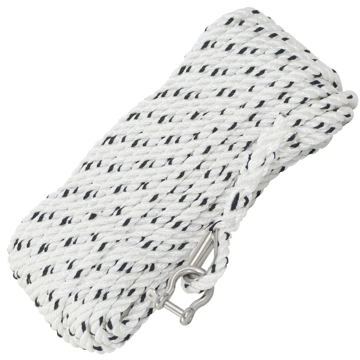 1/2 inch x 100 ft 3-Strand White Nylon Anchor Rope Line with Stainless Steel Thimble and Schakle Y3799