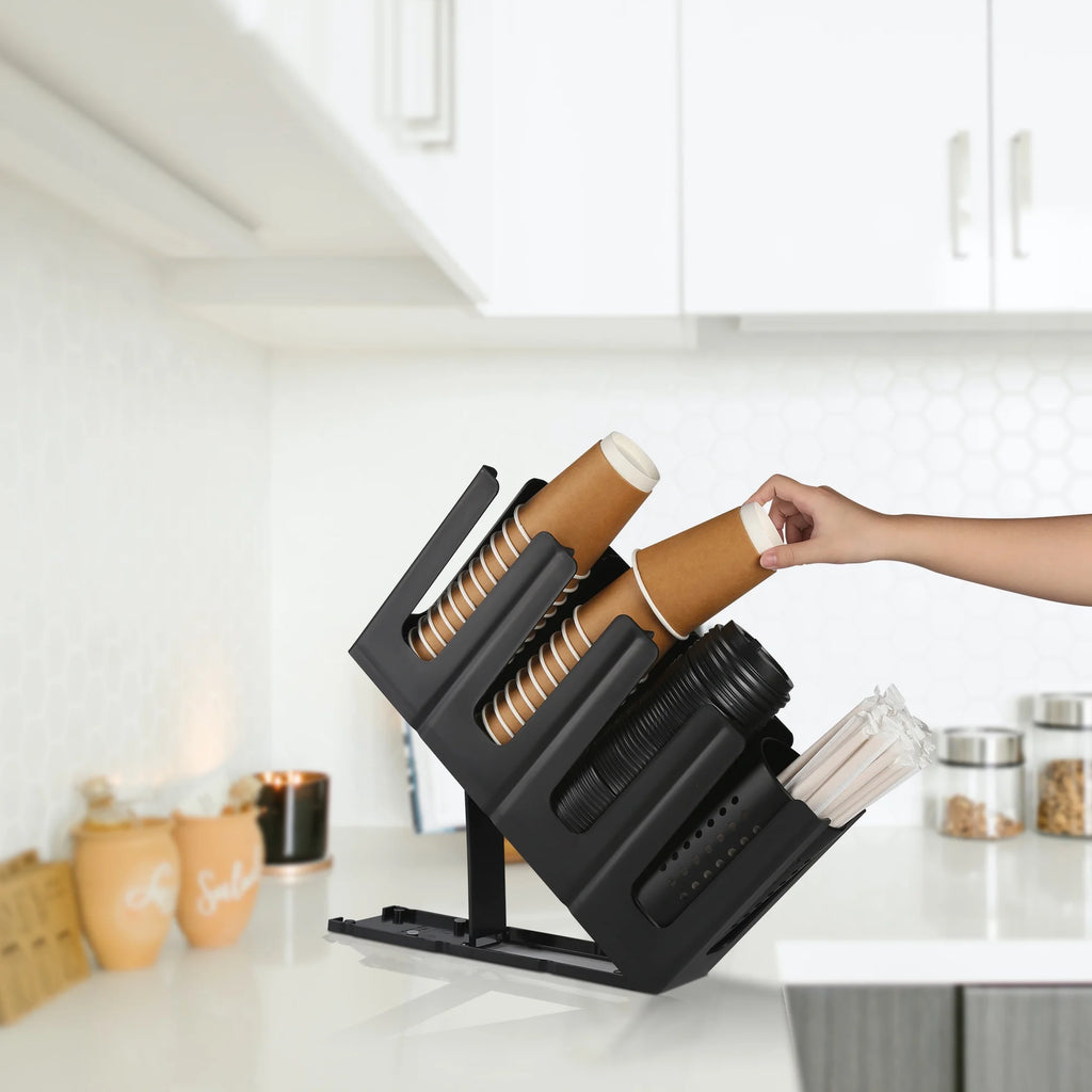 Paper Cup and Lid Holder with Straw Organizer J840