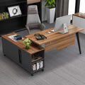 Dark Walnut L-Shaped Desk with Storage Shelves and File Cabinet L580