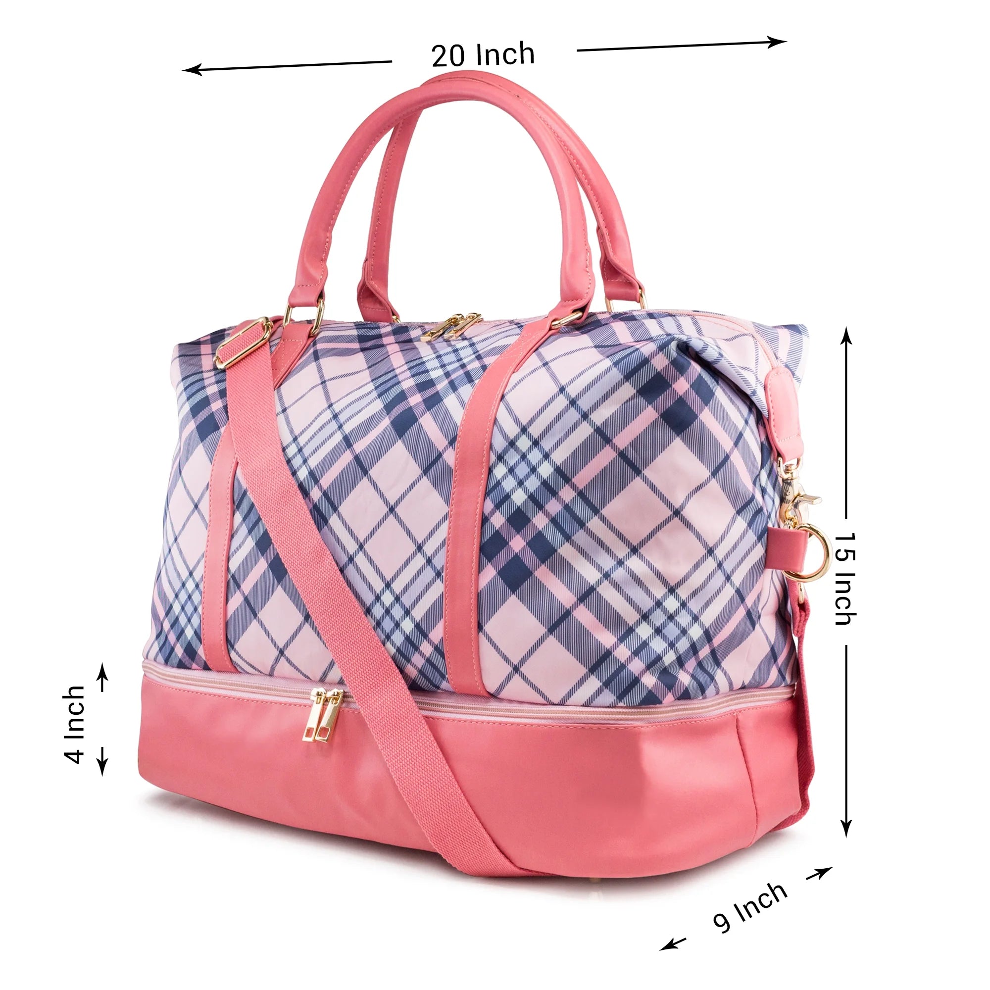 Pink Plaid Weekender Travel Duffle Bag with Shoe Compartment G369170