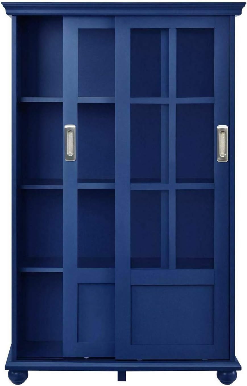 Navy Blue 4 Shelves Wooden Bookcase with Glass Door Q978