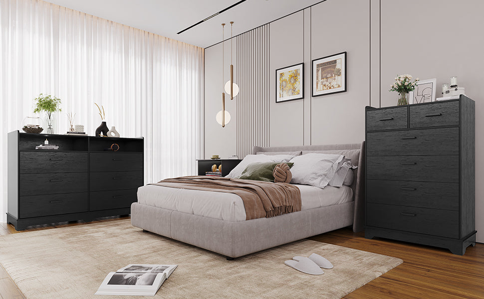 Black 6 Drawer Wood Dresser Q2749