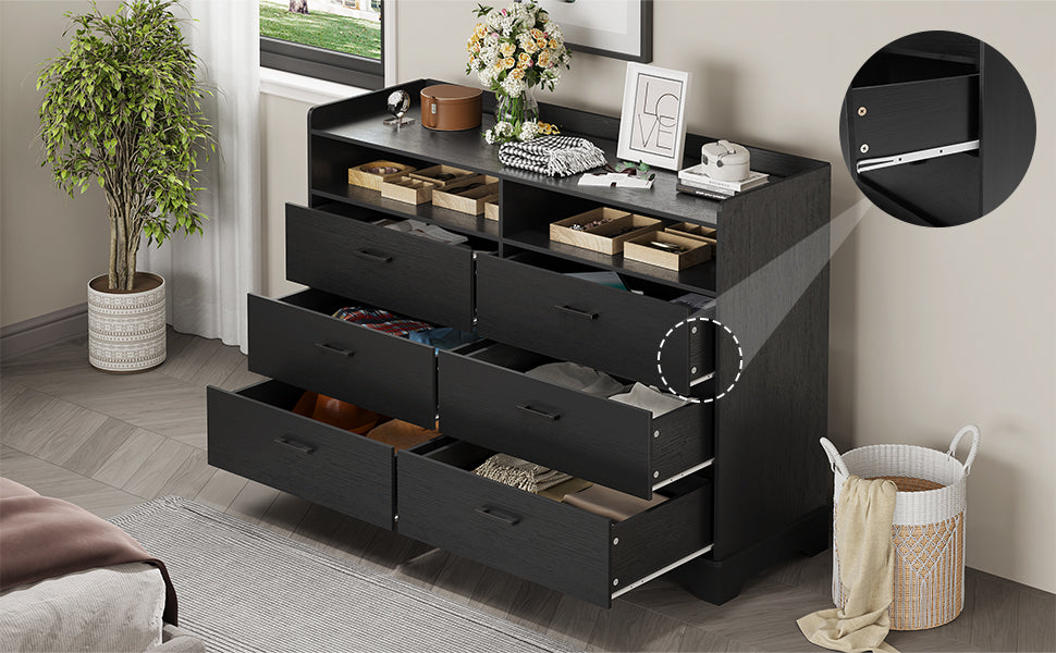 Black 6 Drawer Wood Dresser Q2749