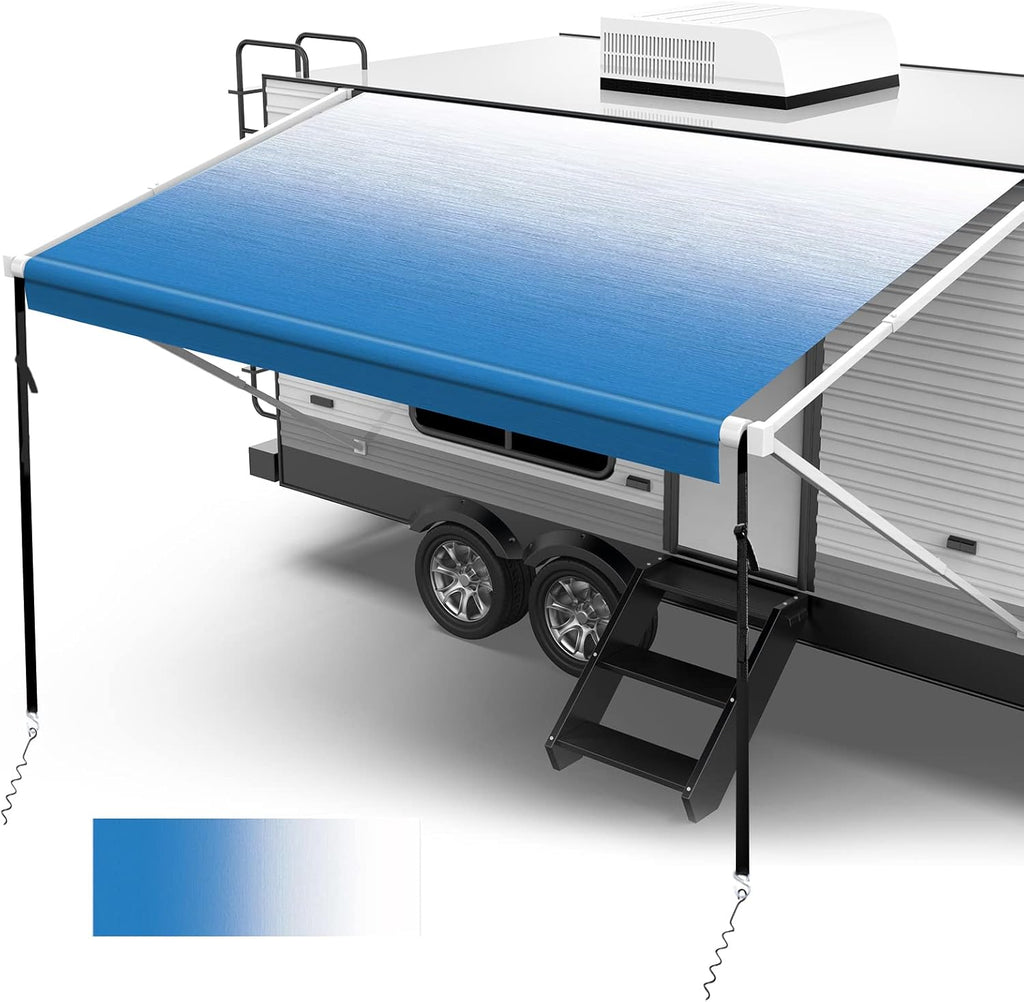 18oz Vinyl Camper Awning Replacement with Awning Anchor Kits & Pull Tension Strap, 16', Green Fade J92929