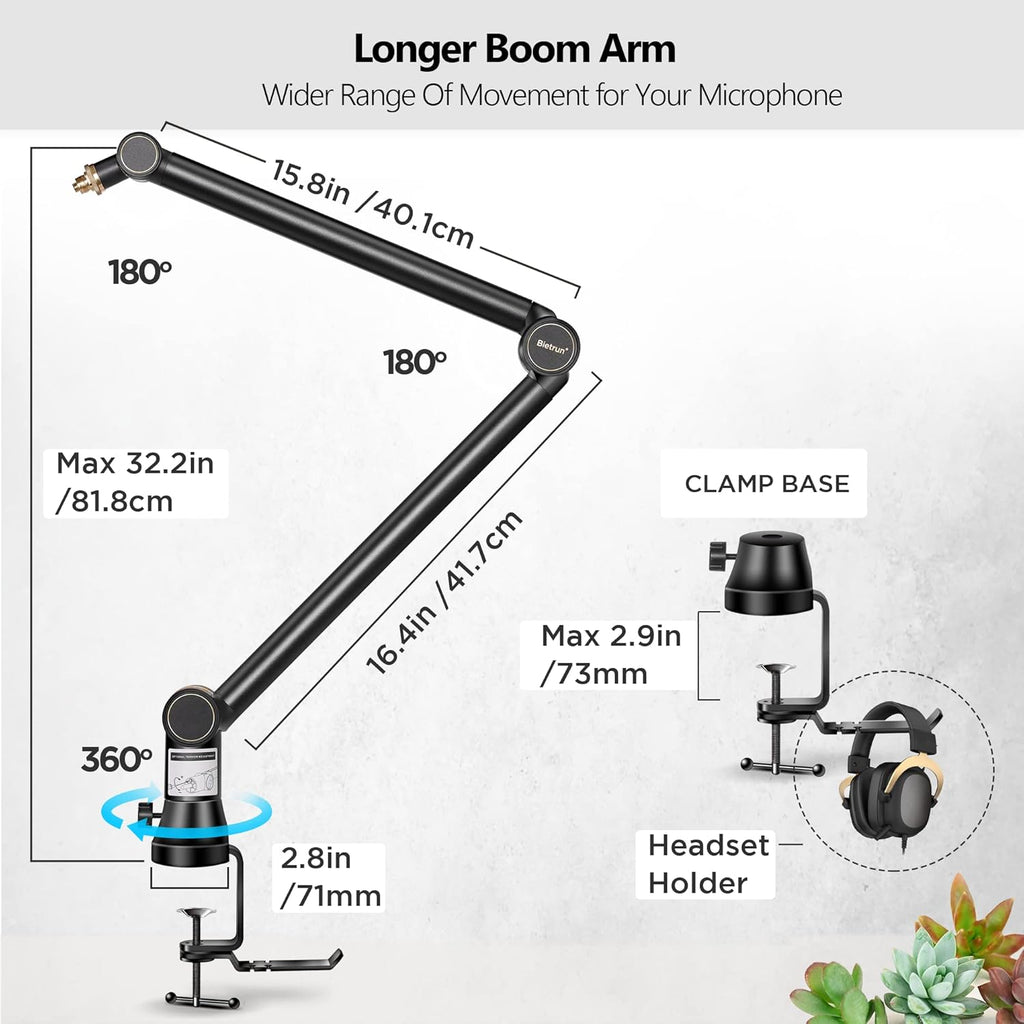 Mic Boom Arm with 3/8 to 5/8 Adapter, Heavy Duty Metal Desk Mount Stand, Pack of 2 C346