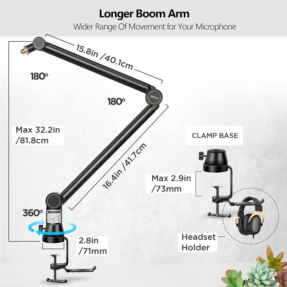 Mic Boom Arm with 3/8 to 5/8 Adapter, Heavy Duty Metal Desk Mount Stand, Pack of 2 C346
