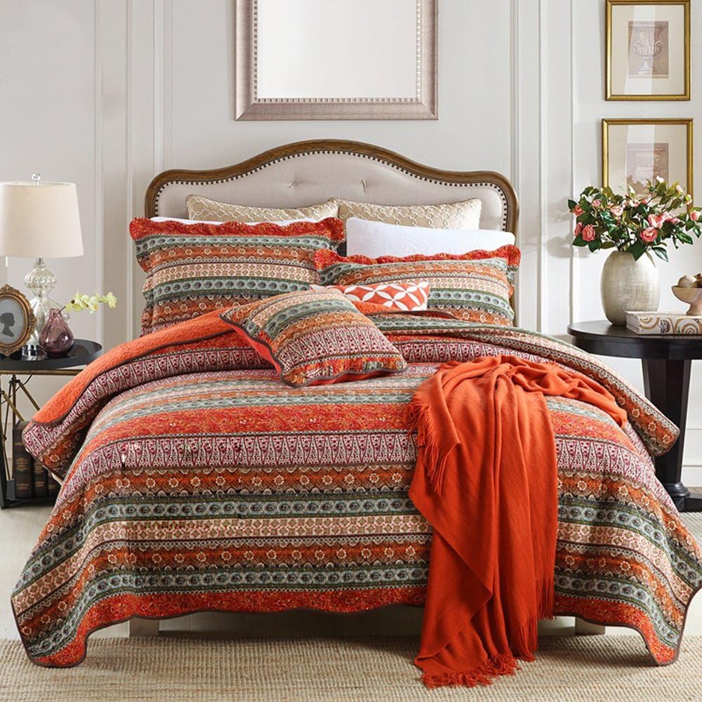 King Size Cotton Patchwork Bedspread Quilt Set V7289
