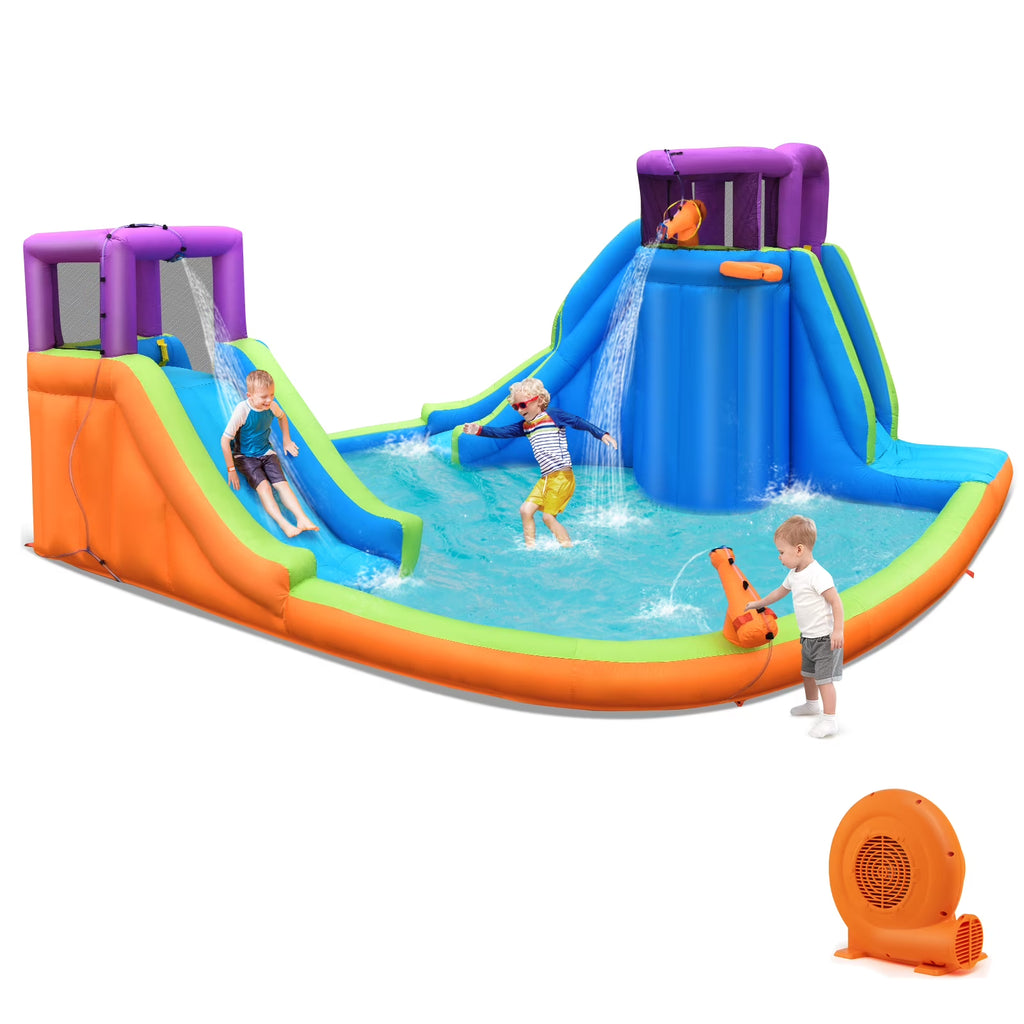 6 in 1 Inflatable Dual Slide Water Park Climbing Bouncer with 750W Blower G983
