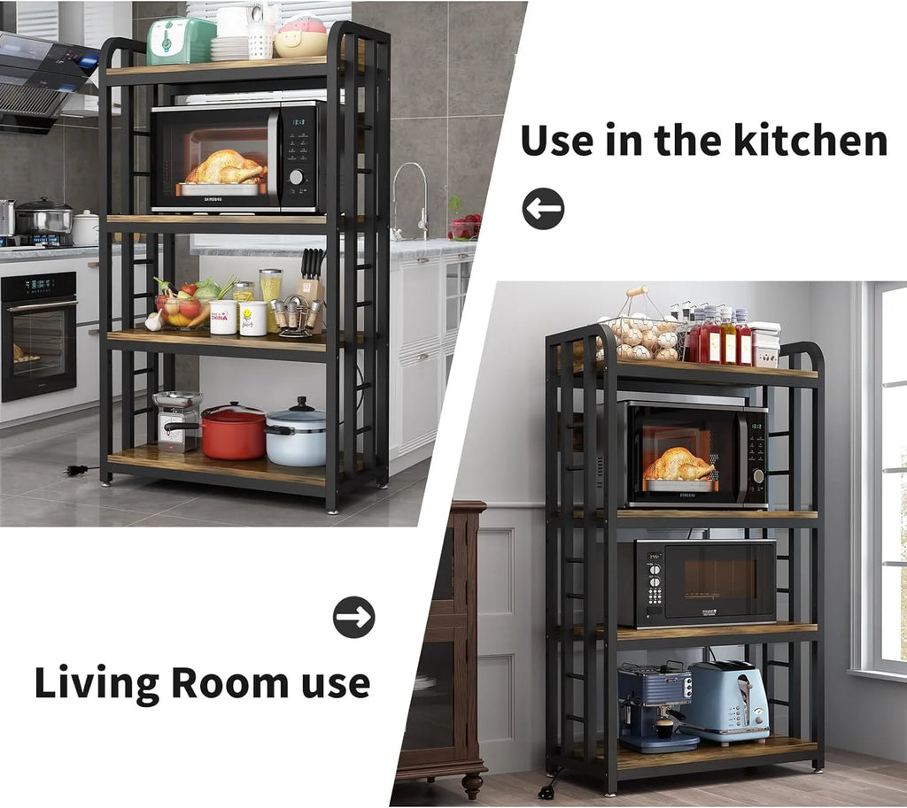 Rustic Brown 4-Tier Kitchen Baker's Rack with Power Outlet Z1808