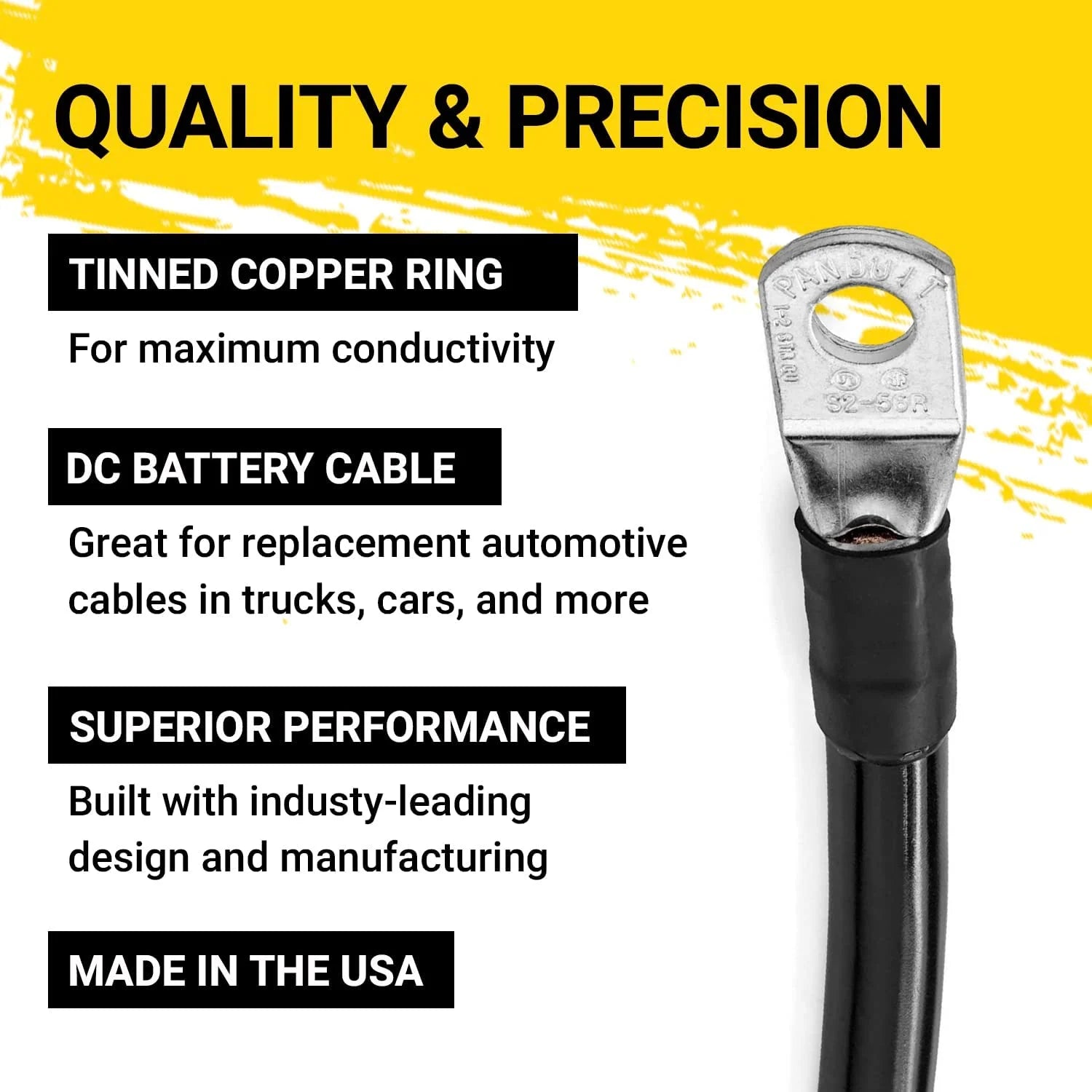 Black 10 Foot 2/0 AWG Battery Cable with 3/8" Ring Terminals B7002