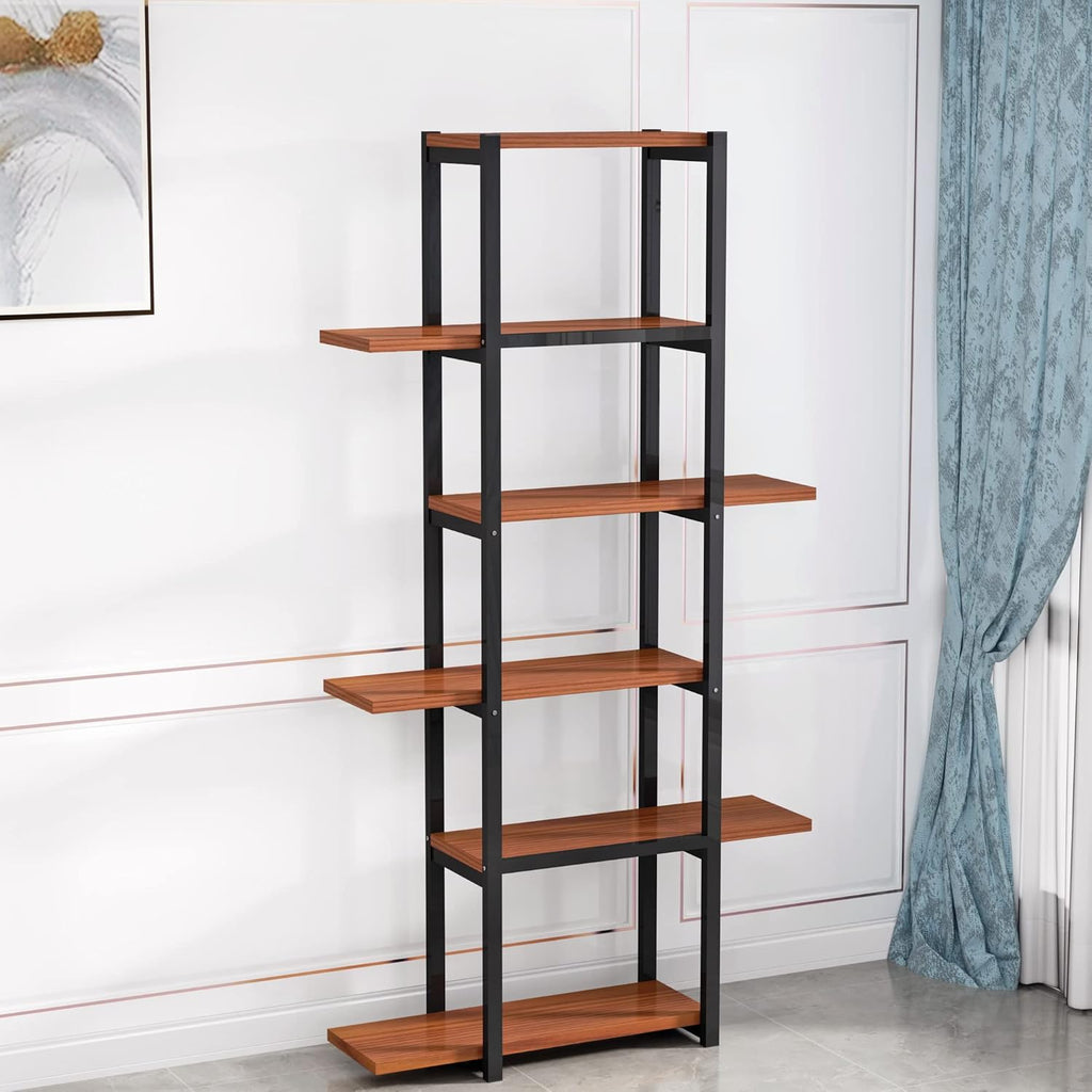 6-Tier Metal Frame Wooden Bookshelf (Red Oak) R433