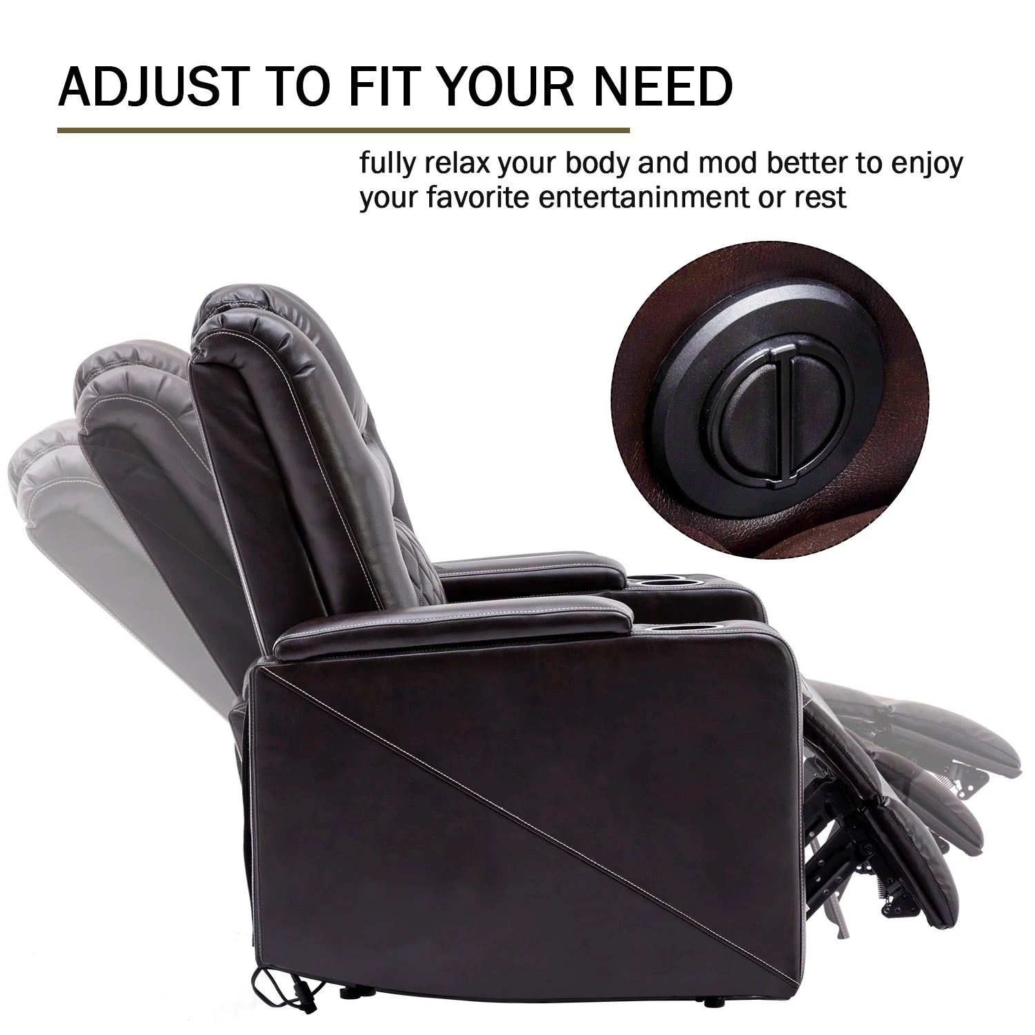 Brown Faux Leather Power Reclining Home Theater Seating with Cup Holders I394