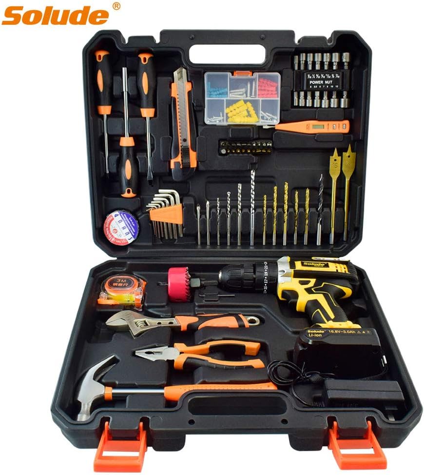 Cordless Drill Set, 16.8V Power Drill, 125Pcs Home Power Combo Tools Kit, 3/8 Inch Keyless Chuck, 2-Variable Speed, 25+1 Torque Setting, Built-in LED, Pack of 2 B522826