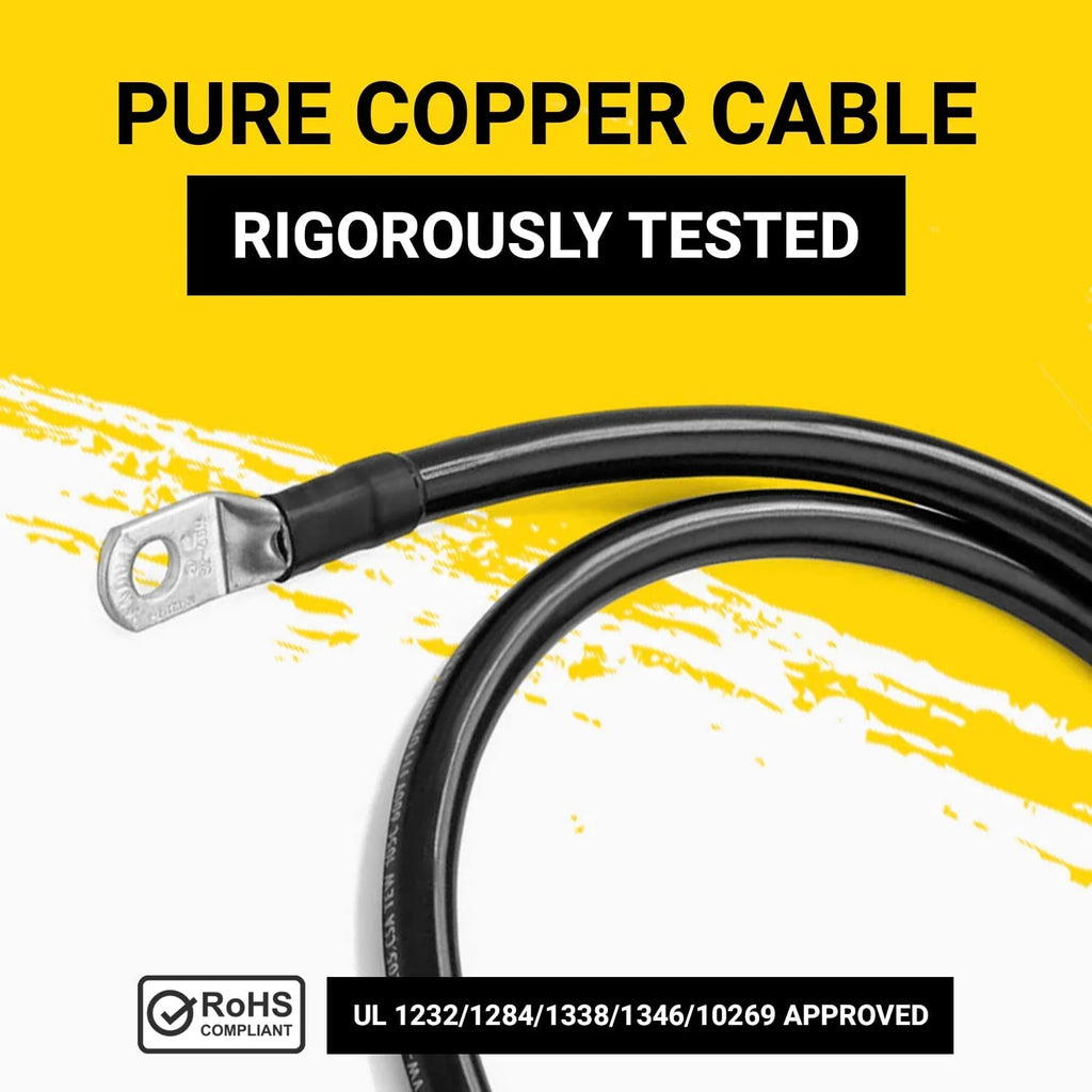 Black 10 Foot 2/0 AWG Battery Cable with 3/8" Ring Terminals B7002