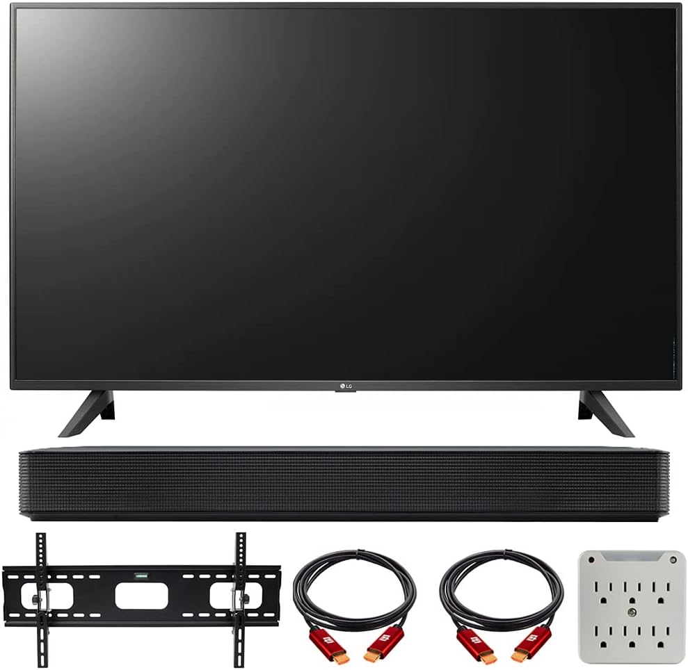 55 Inch 4K TV Bundle with Sound Bar, TV Wall Mount Bracket and Surge Adapter E7683