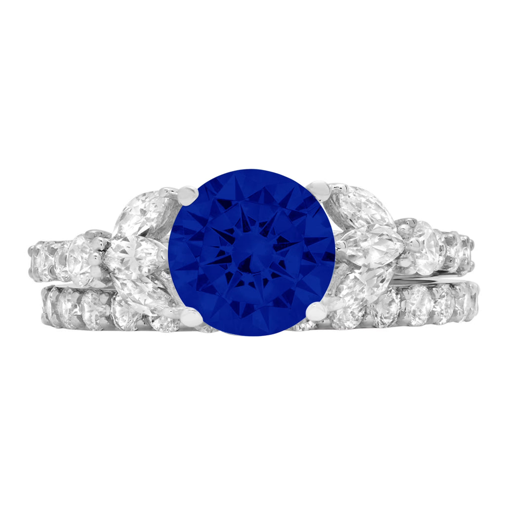 14k White Gold Marquise Cut Simulated Blue Sapphire Halo Ring Band Set Size 10.75 I3545