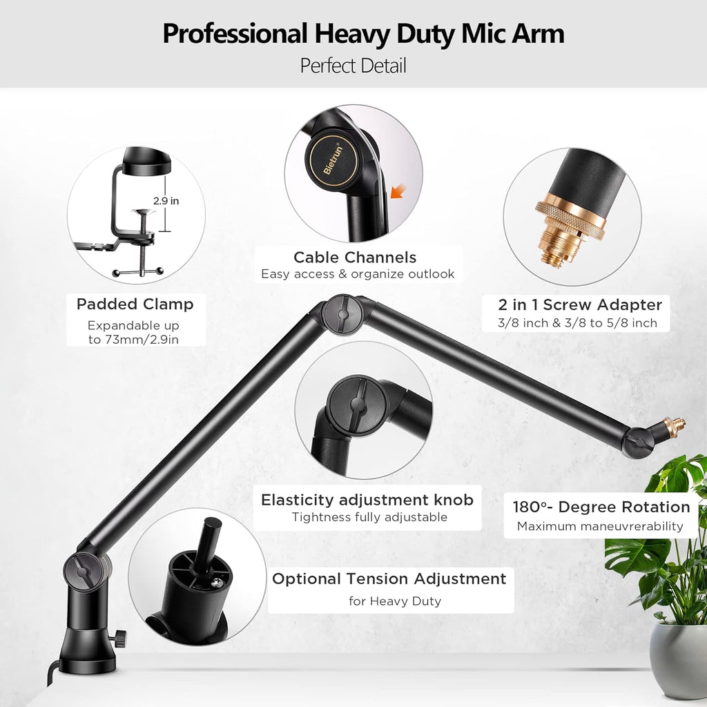 Mic Boom Arm with 3/8 to 5/8 Adapter, Heavy Duty Metal Desk Mount Stand, Pack of 2 C346