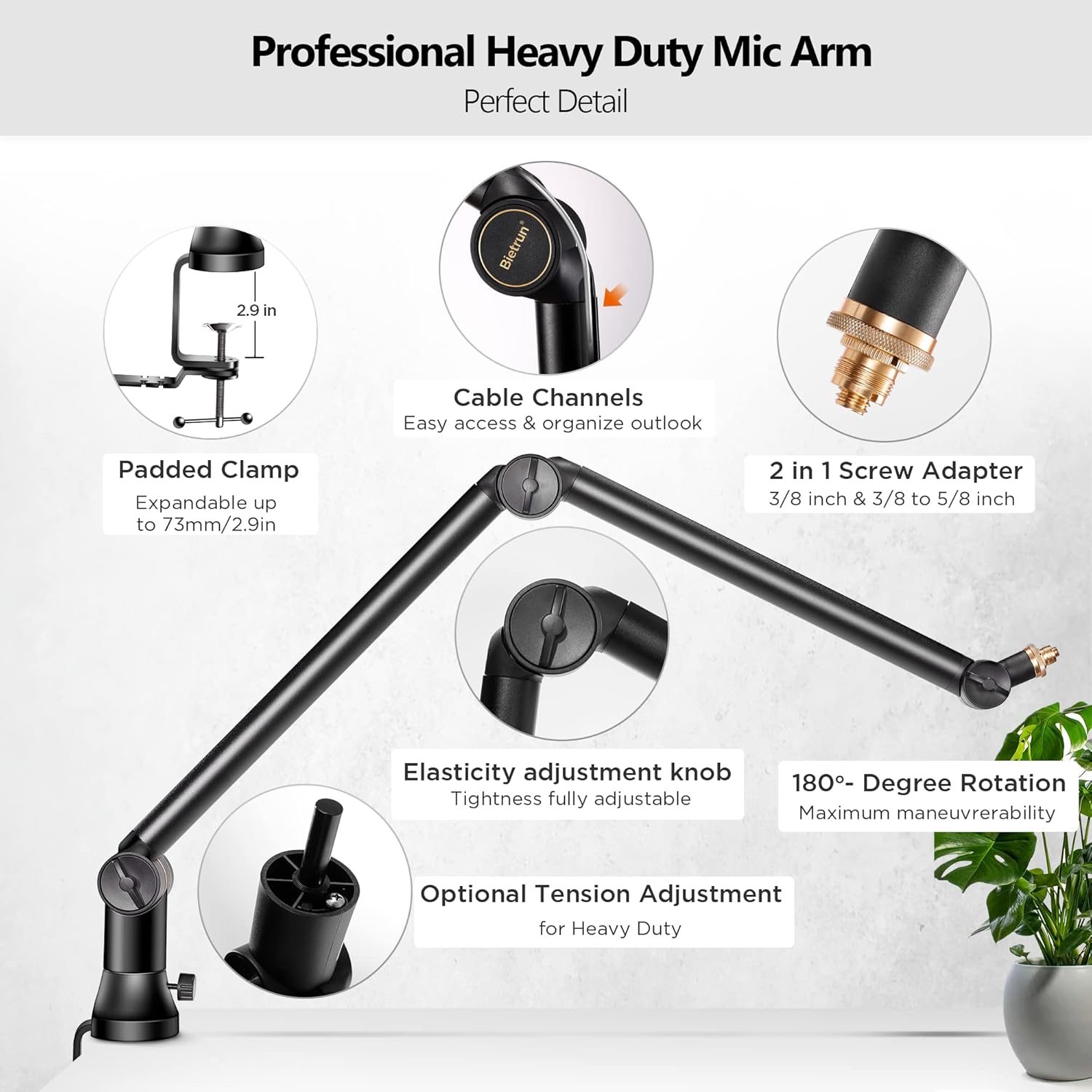 Mic Boom Arm with 3/8 to 5/8 Adapter, Heavy Duty Metal Desk Mount Stand, Pack of 2 C346