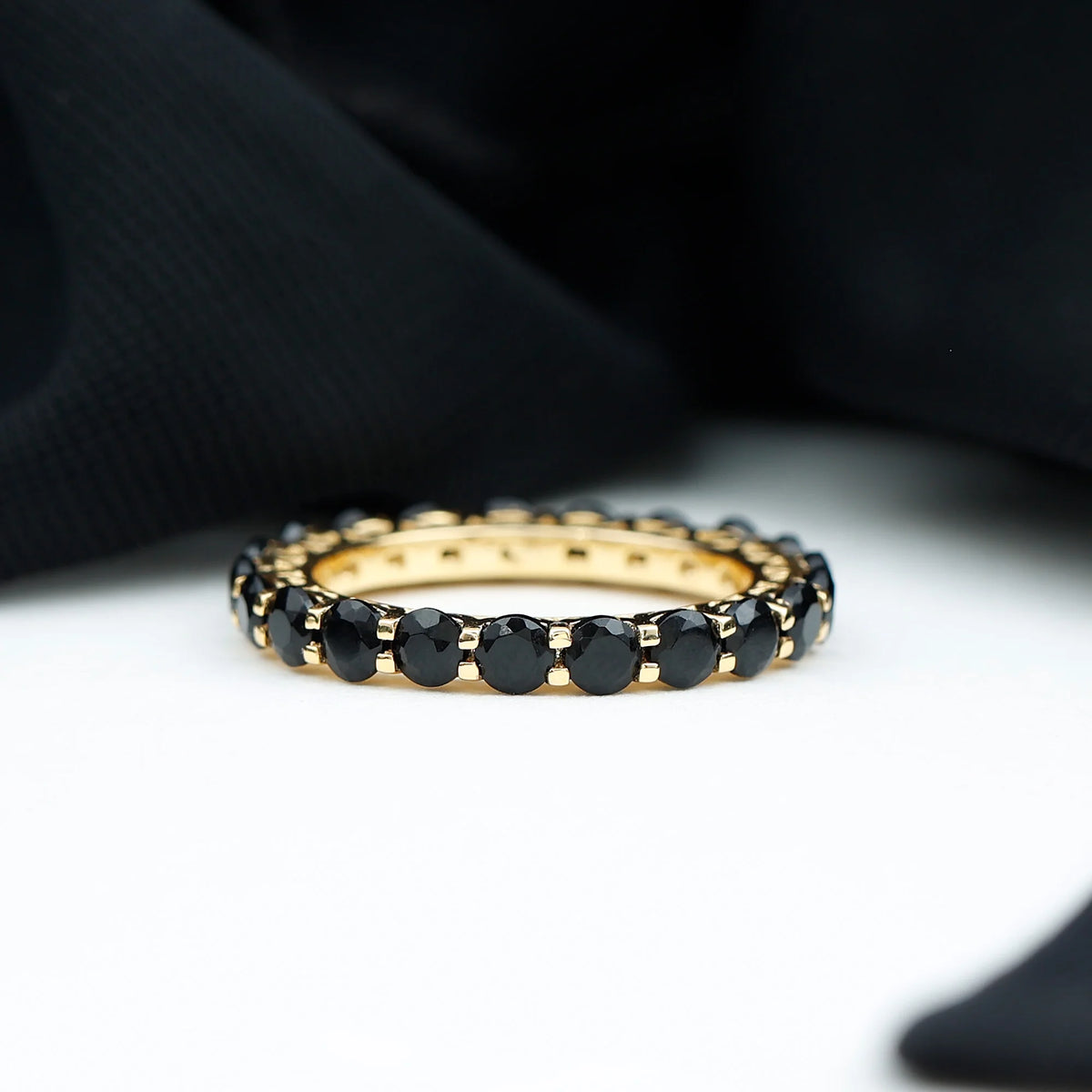 Black Onyx Eternity Ring 10K Yellow Gold X38583