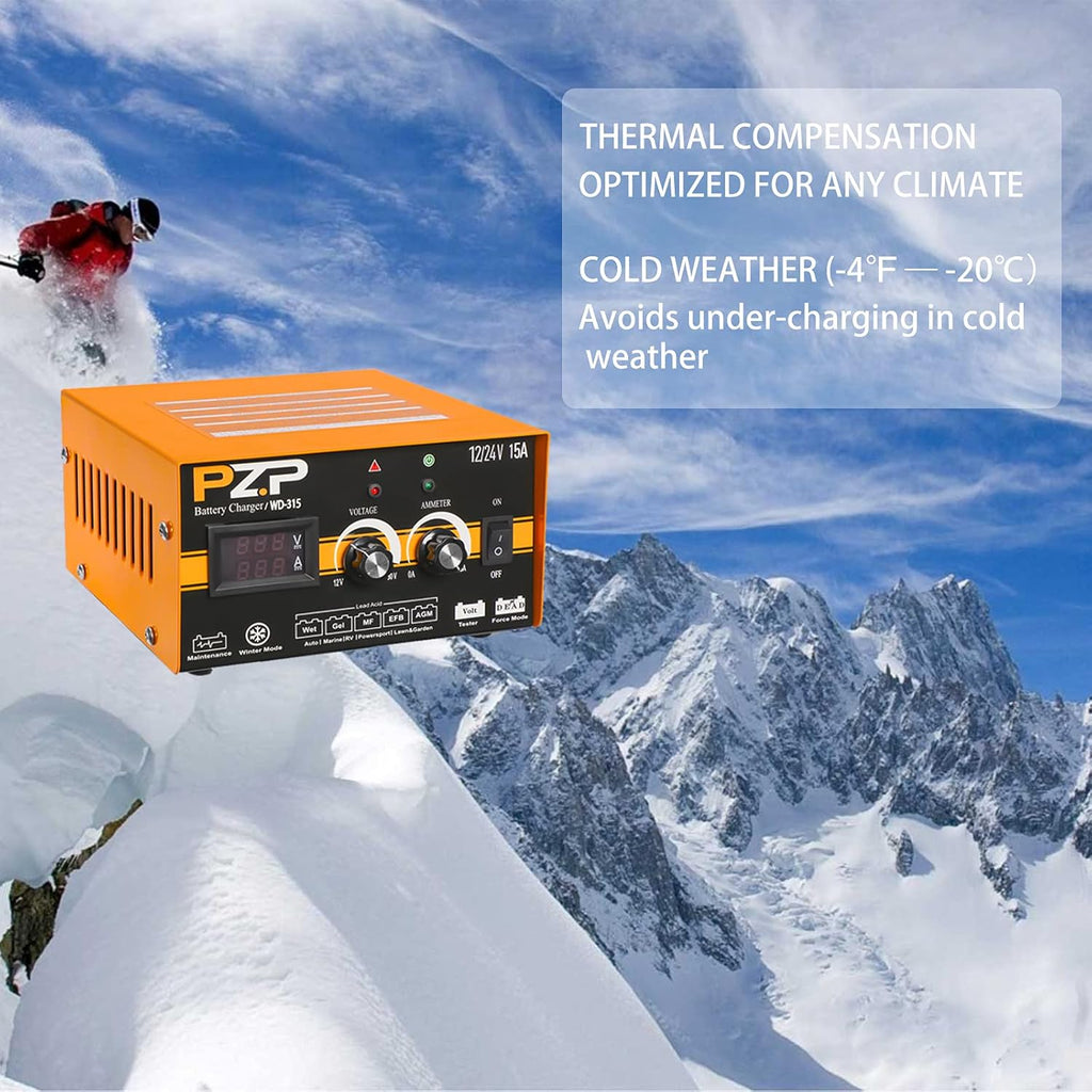 24v Battery Charger 15-Amp Automotive Car Battery Fast Trickle Charger and Maintainer 12v/15a 24v/7.5a Q276634