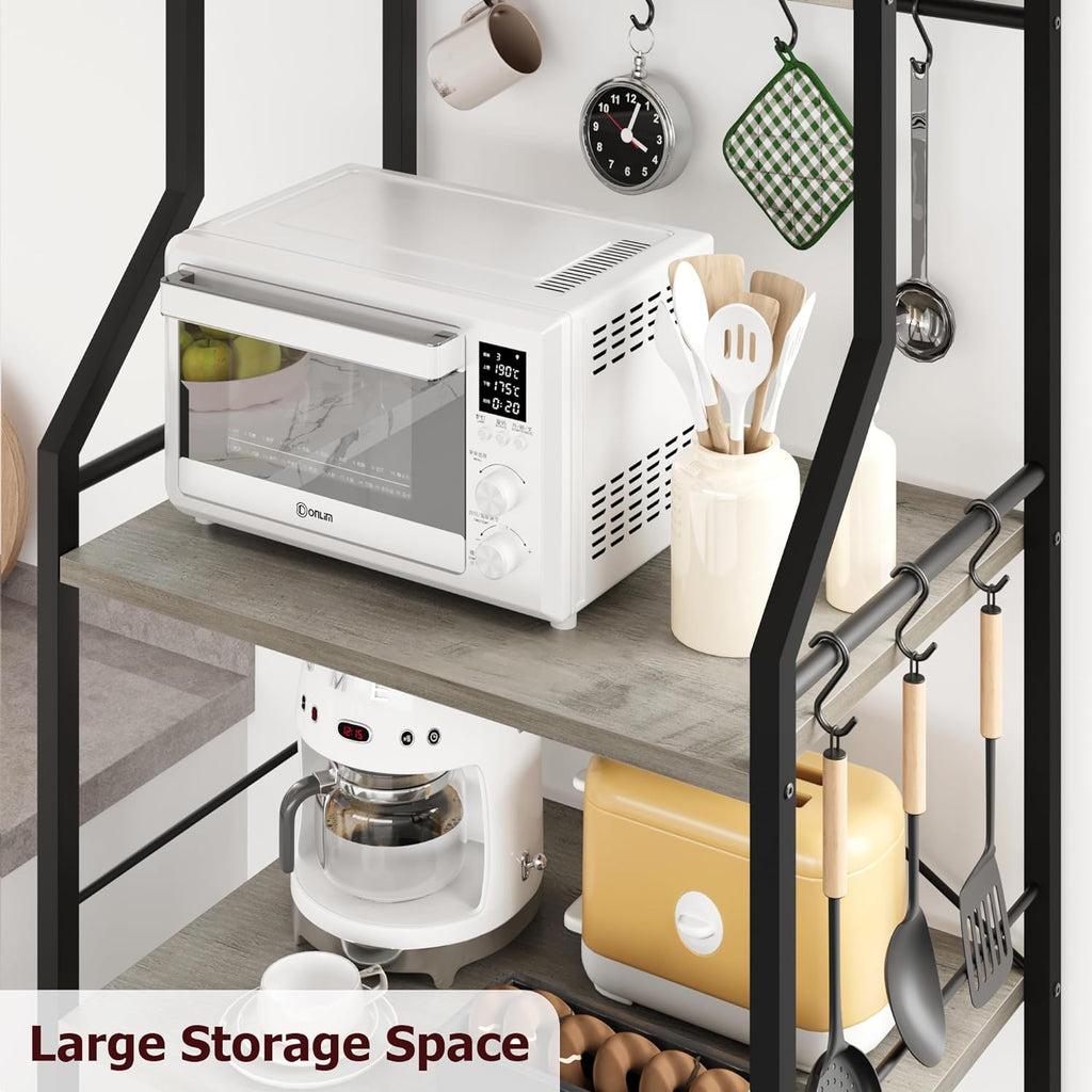 Rustic Gray 5-Tier Microwave Stand with Anti-Tip Kit E36690