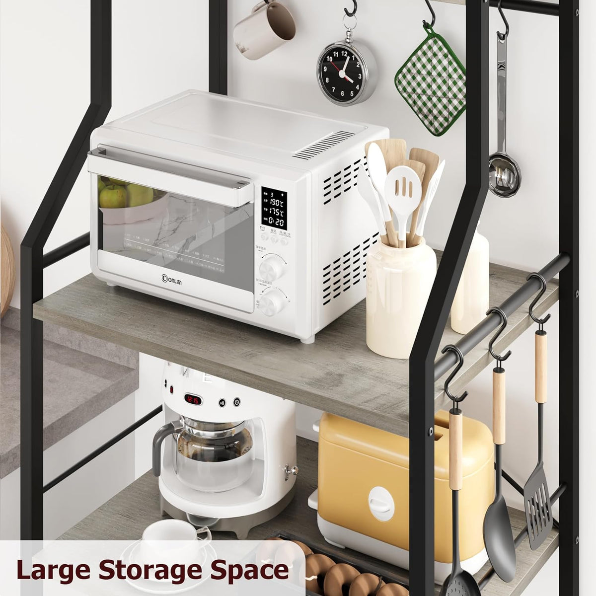Rustic Gray 5-Tier Microwave Stand with Anti-Tip Kit E36690