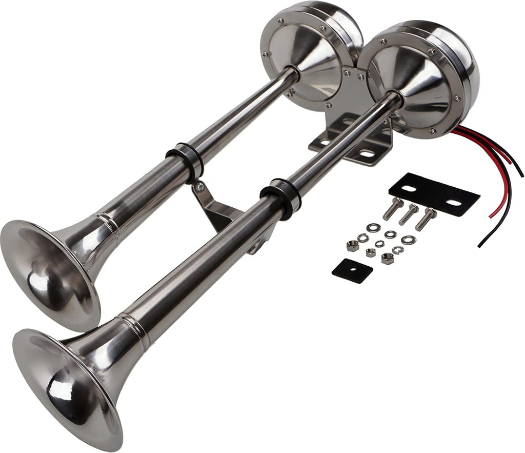 12V Marine Boat Horn Waterproof Stainless Steel Dual Trumpet Horn C86900
