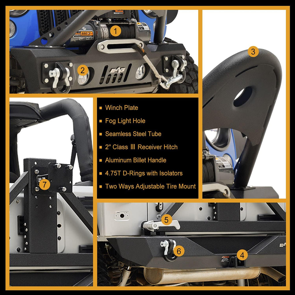 Front Bumper Stinger and Rear Bumper with Tire Carrier Bumper Combo T55052