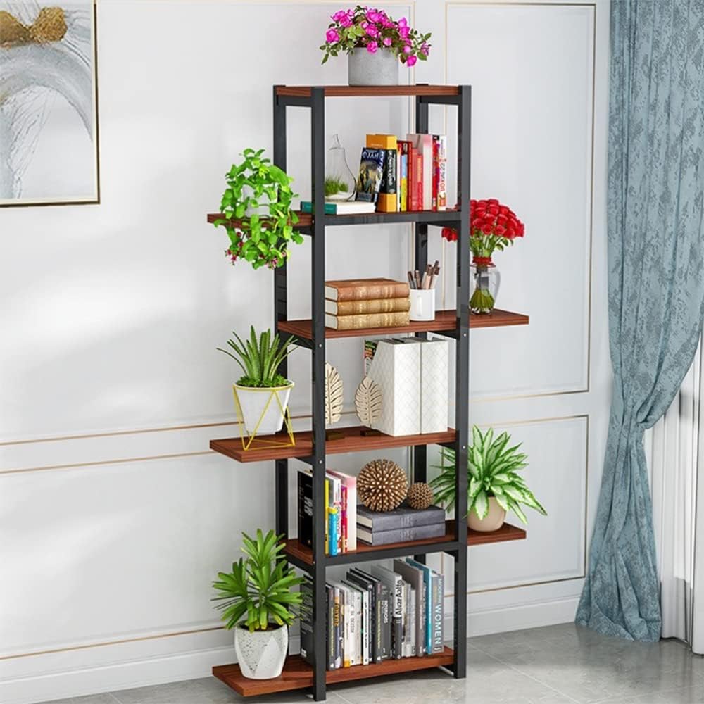 6-Tier Metal Frame Wooden Bookshelf (Red Oak) R433