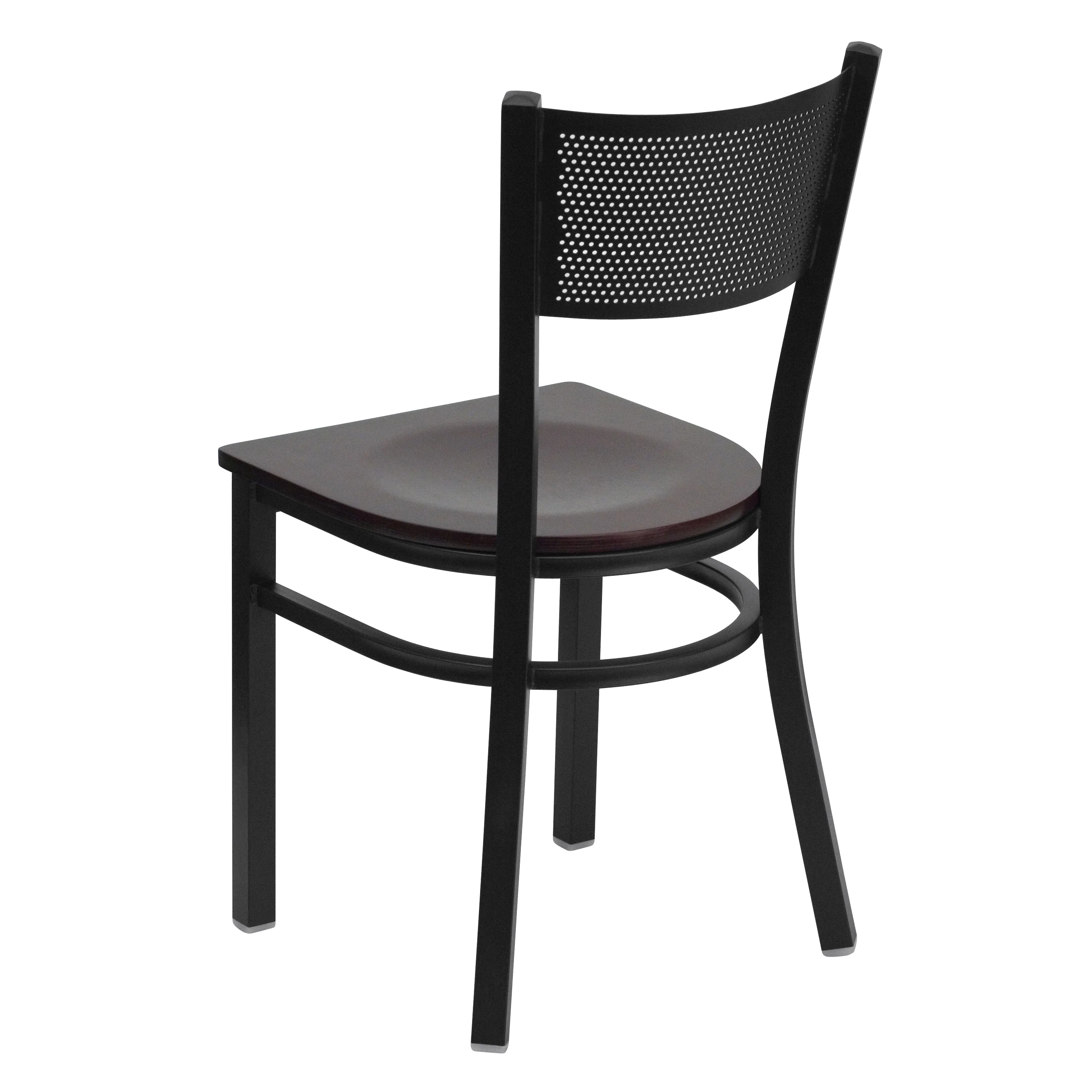 Black Grid Back Metal Restaurant Chair with Mahogany Wood Seat A8542