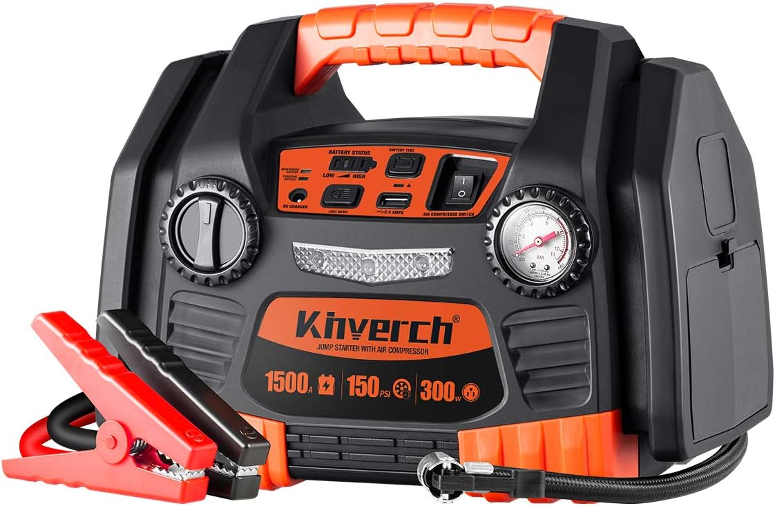 Portable Car Jump Starter 1000 Peak Amp 12-Volt with 1-USB 1-12V Power Ports & 150 PSI Air Compressor C408