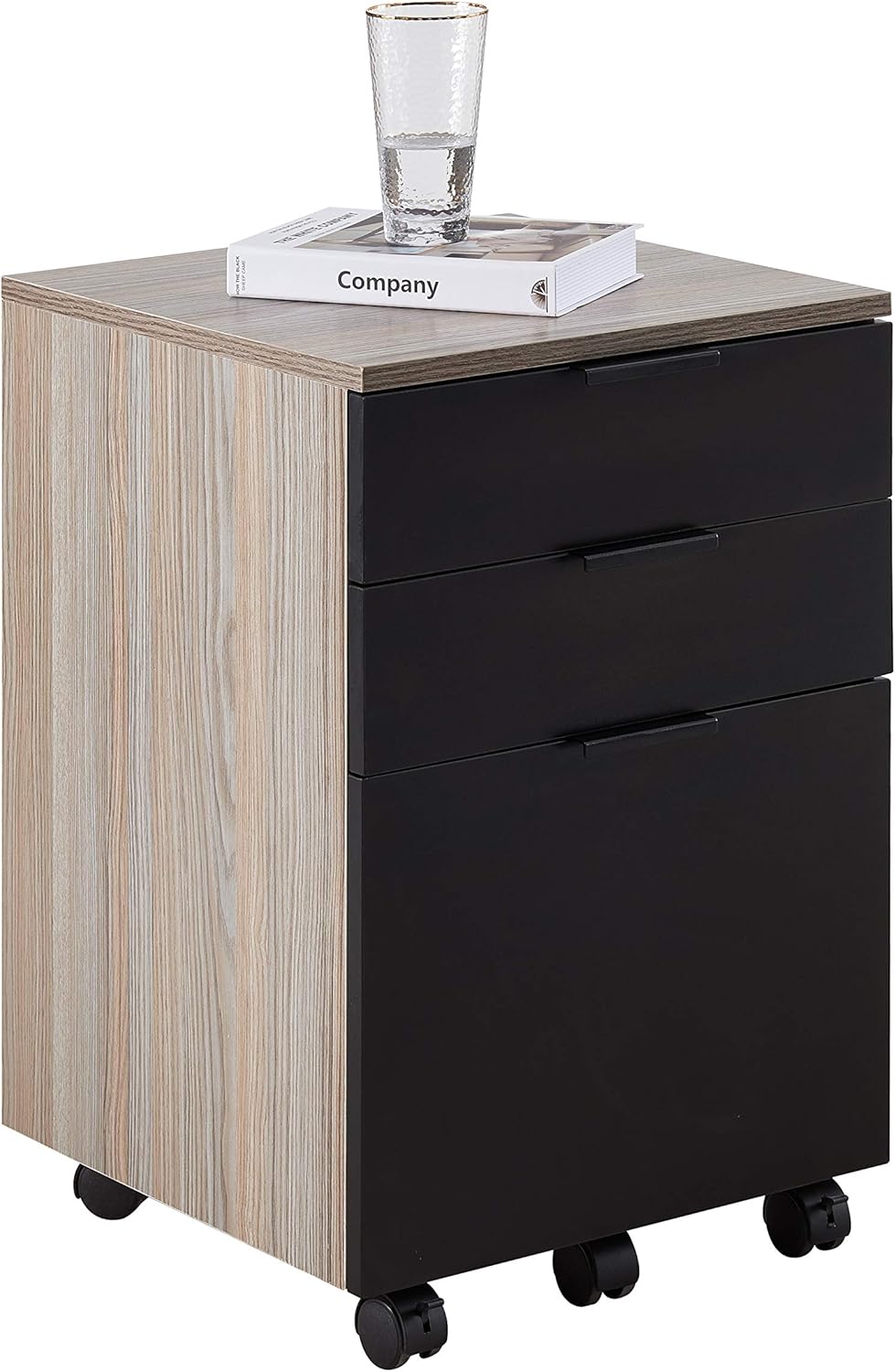 3 Drawer Rolling Wood File Cabinet with Locking Wheels, Black Z21806