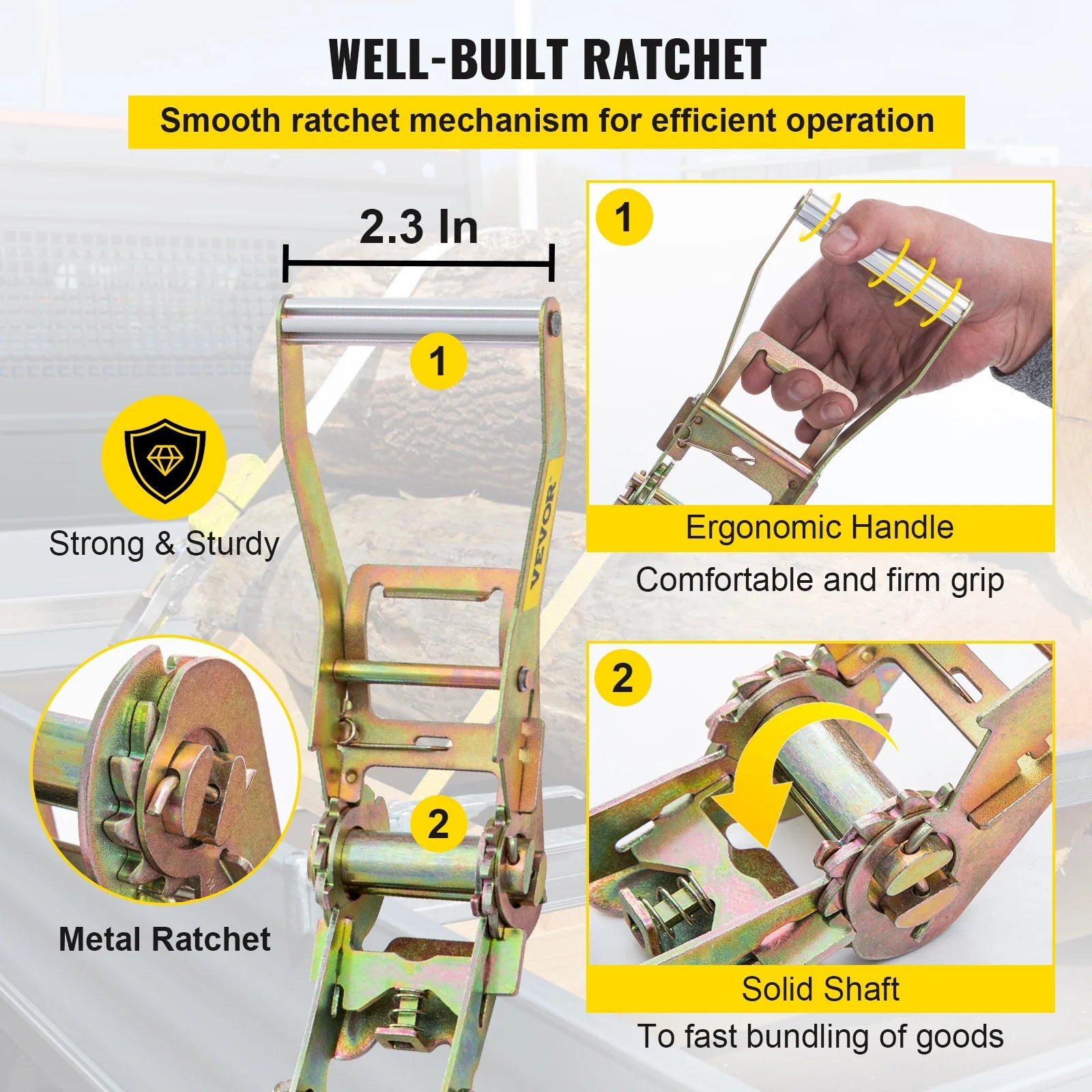 Yellow 4pcs Ratchet Tie Down Strap P849791