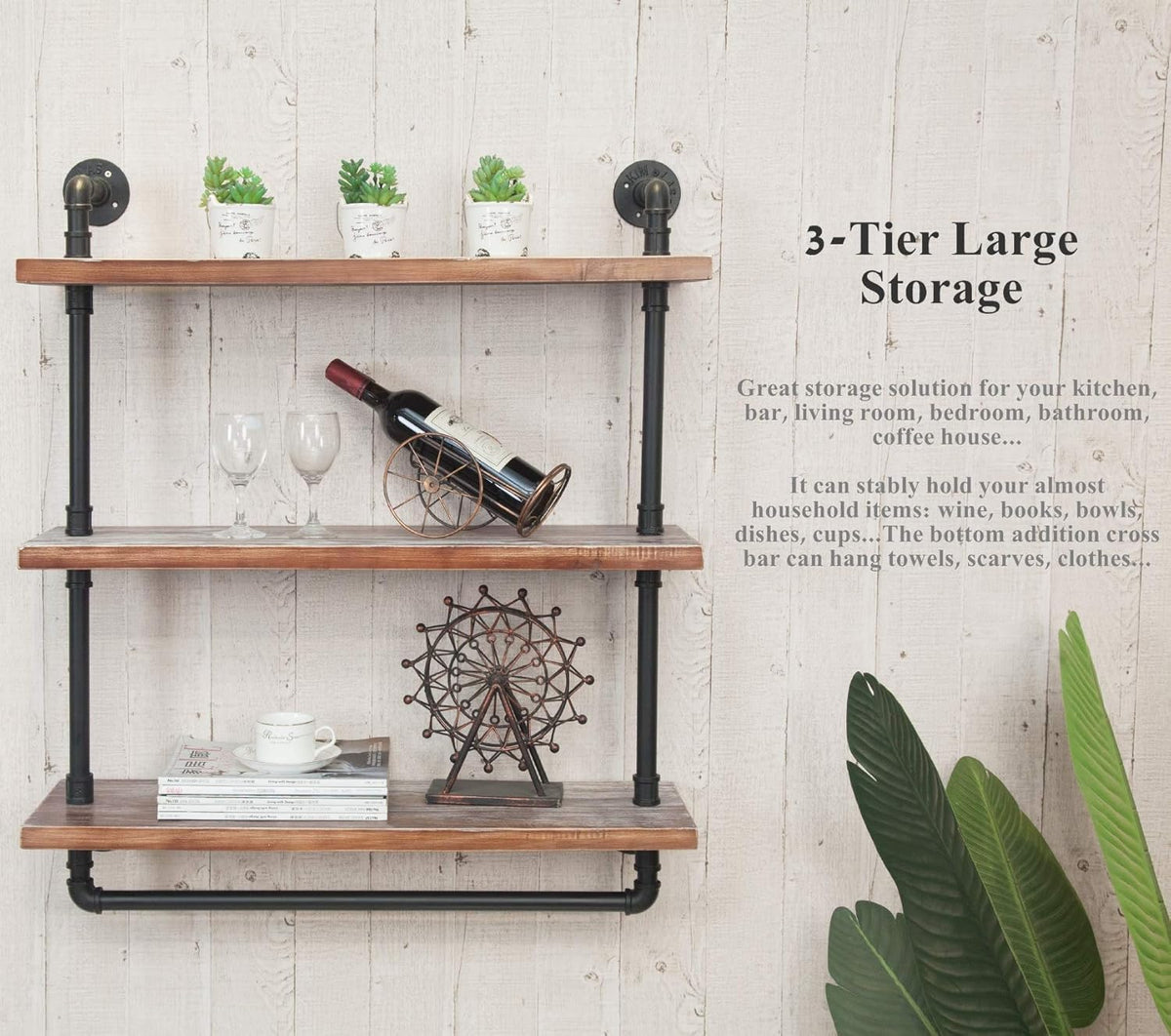 Industrial Retro Wall Mounted Iron Water Pipe Shelf X611846