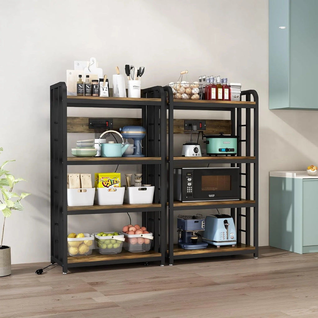 Rustic Brown 4-Tier Kitchen Baker's Rack with Power Outlet Z1808