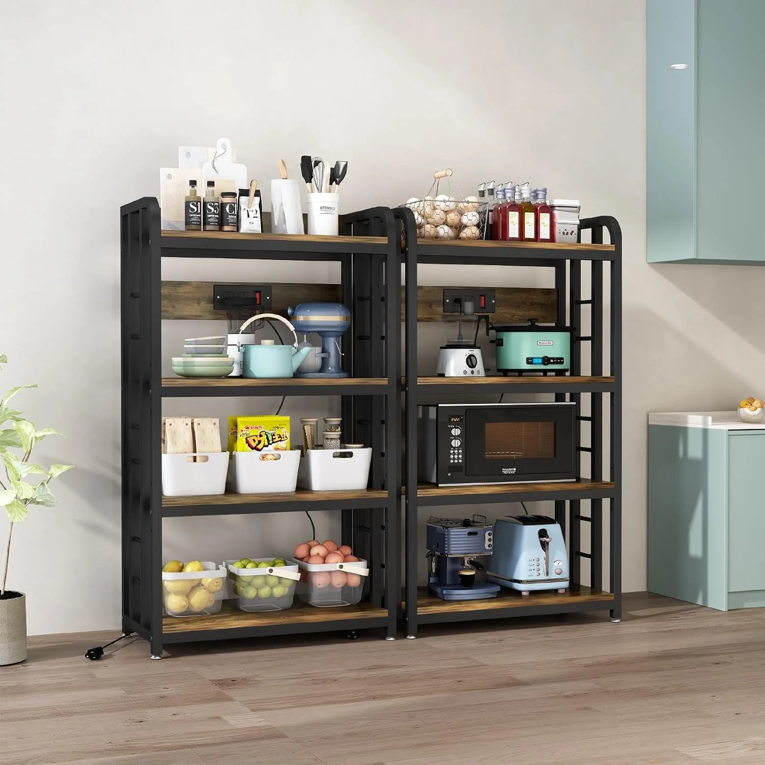 Rustic Brown 4-Tier Kitchen Baker's Rack with Power Outlet Z1808