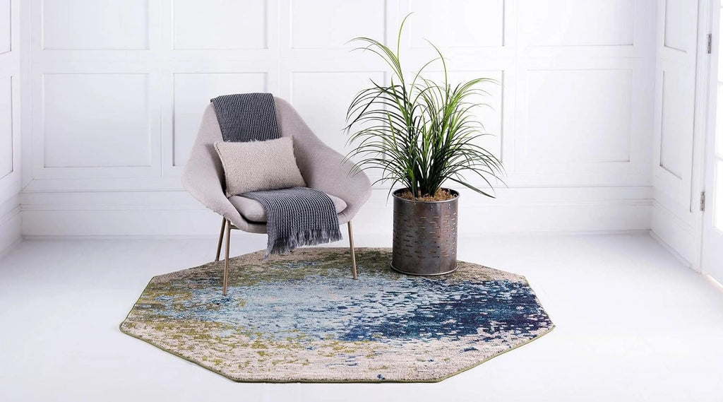 8 Ft Octagon Blue Rug F288