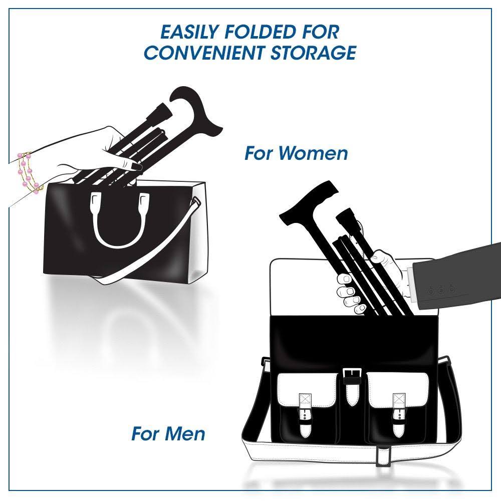 Chrome Plated Slim Line Walking Cane with Folding, Adjustable Black Aluminum Shaft R879154